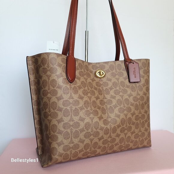 COACH Willow Large Tote In Signature Canvas with Interior Zip Pocket- Tan Rust⭐ - Picture 2 of 16